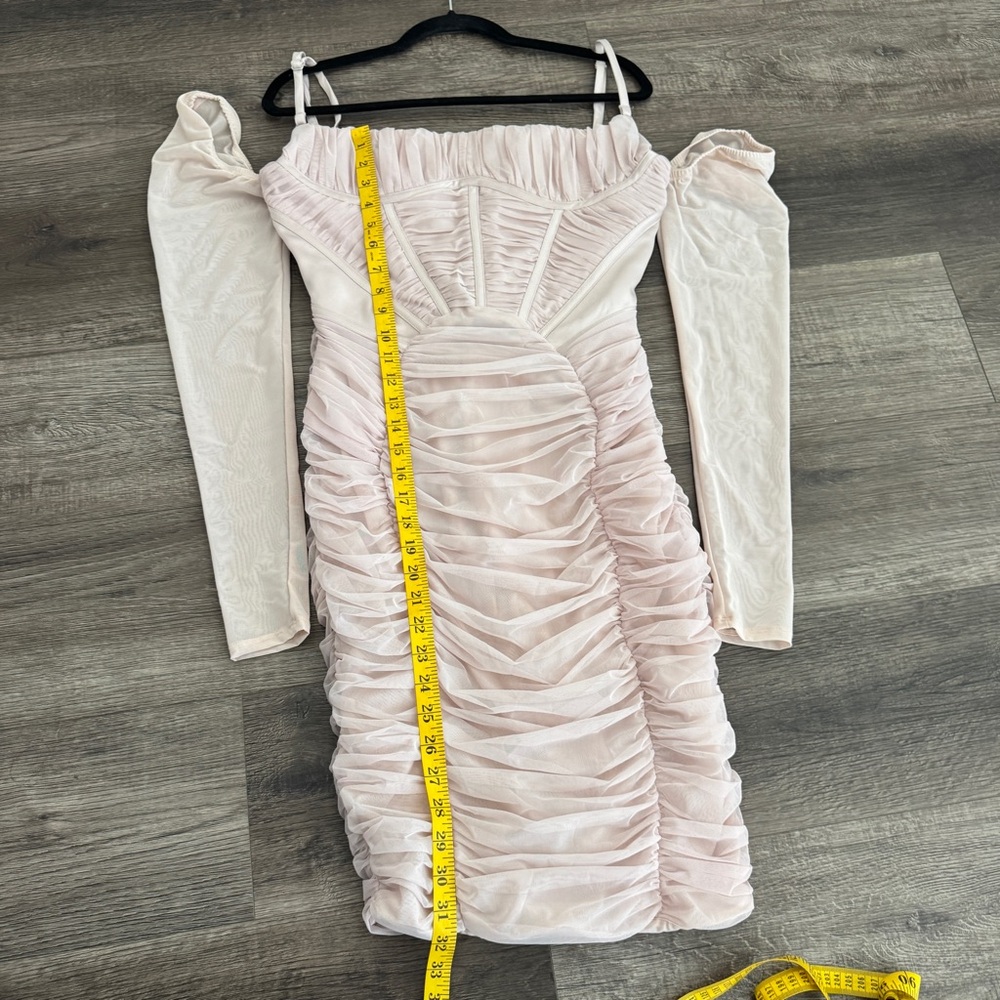 House of CB Blush Pink Long Sleeve Ruched Midi Dress - Picture 12 of 12